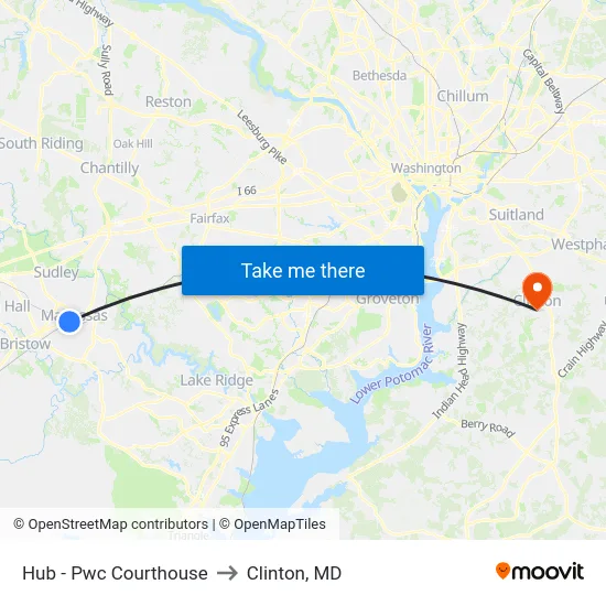 Hub - Pwc Courthouse to Clinton, MD map