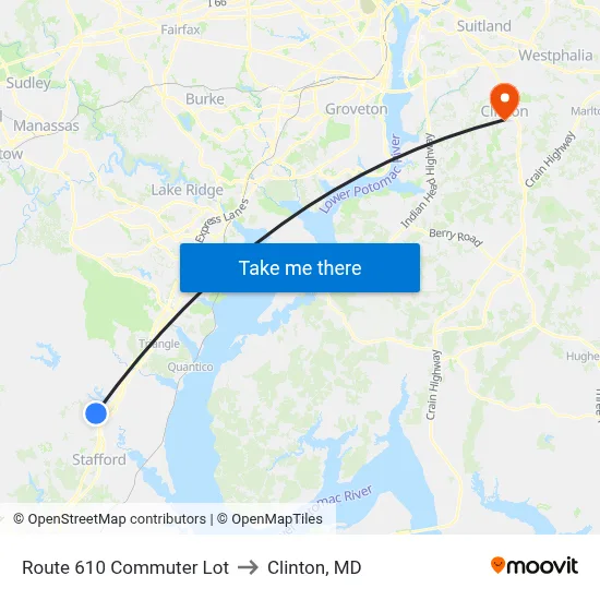 Route 610 Commuter Lot to Clinton, MD map