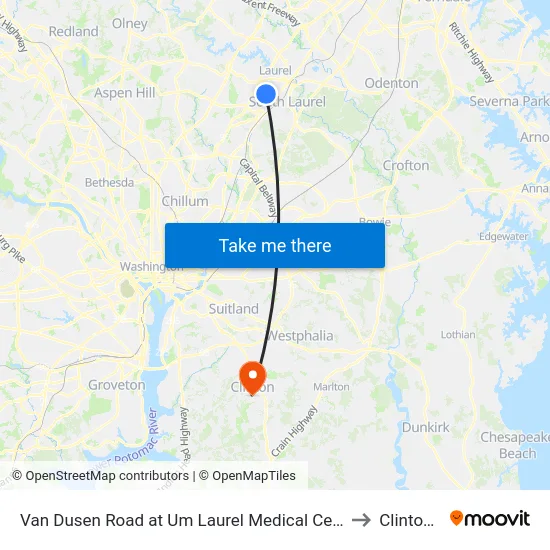 Van Dusen Road at Um Laurel Medical Center (Northbound) to Clinton, MD map
