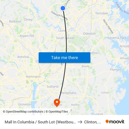 Mall In Columbia / South Lot (Westbound) to Clinton, MD map