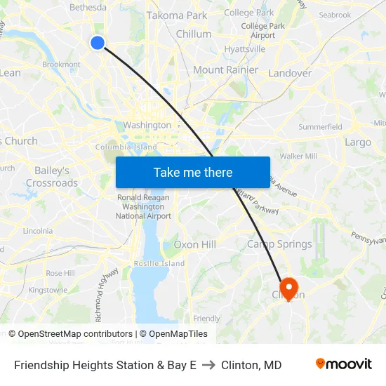 Friendship Heights Station & Bay E to Clinton, MD map