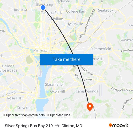 Silver Spring+Bay 219 to Clinton, MD map