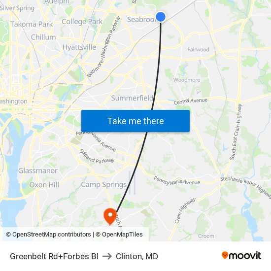 Greenbelt Rd+Forbes Bl to Clinton, MD map