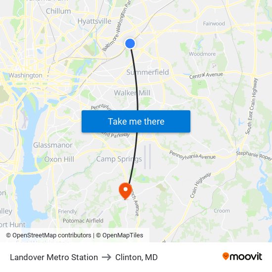 Landover Metro Station to Clinton, MD map