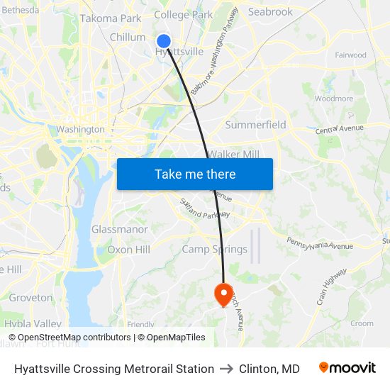 Hyattsville Crossing Metrorail Station to Clinton, MD map