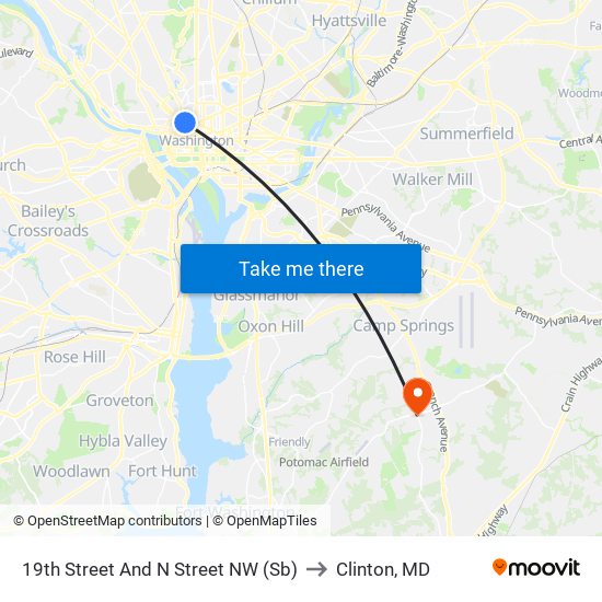 19th Street And N Street NW (Sb) to Clinton, MD map