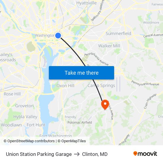 Union Station Parking Garage to Clinton, MD map