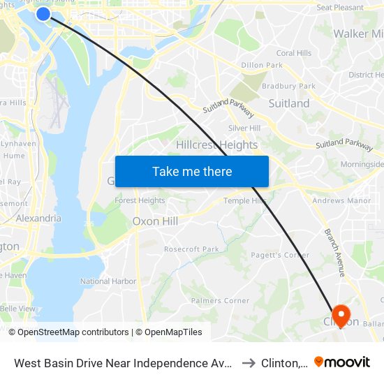 West Basin Drive Near Independence Avenue SW (Nb) to Clinton, MD map