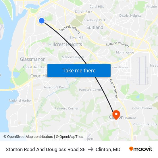 Stanton Road And Douglass Road SE to Clinton, MD map