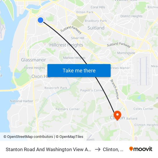 Stanton Road And Washington View Apts to Clinton, MD map