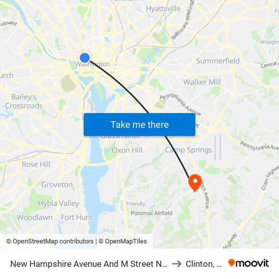 New Hampshire Avenue And M Street NW (Nb) to Clinton, MD map