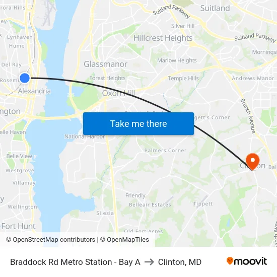 Braddock Rd Metro Station - Bay A to Clinton, MD map