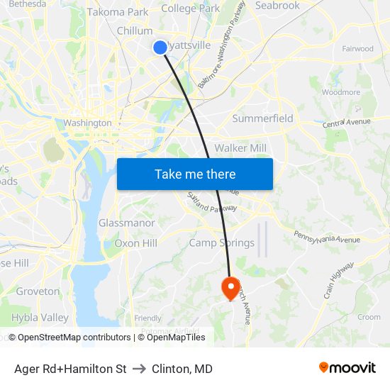 Ager Rd+Hamilton St to Clinton, MD map