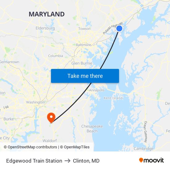 Edgewood Train Station to Clinton, MD map