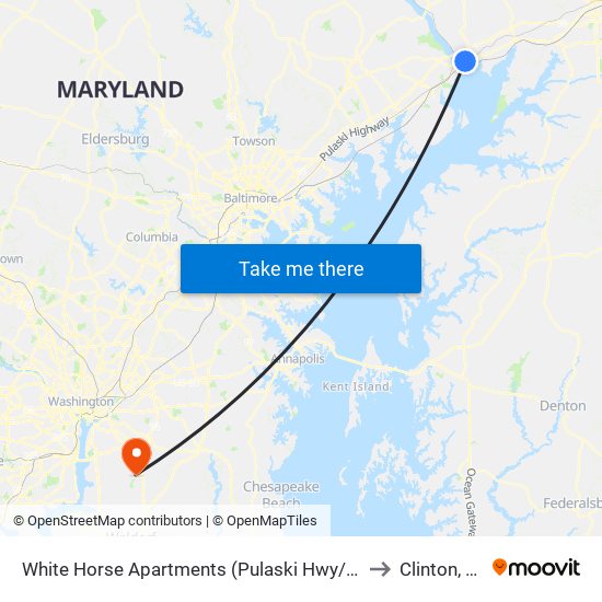 White Horse Apartments  (Pulaski Hwy/Us 40) to Clinton, MD map