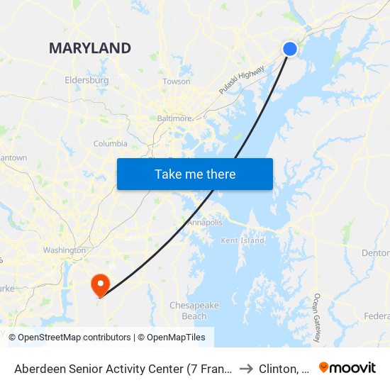 Aberdeen Senior Activity Center (7 Franklin St) to Clinton, MD map