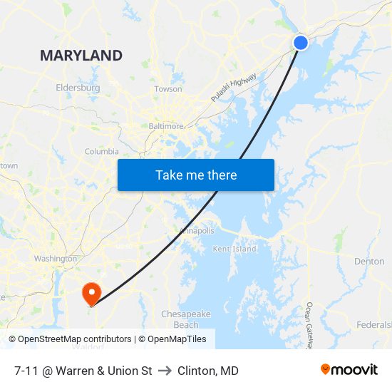 7-11 @ Warren & Union St to Clinton, MD map