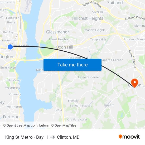 King St Metro - Bay H to Clinton, MD map