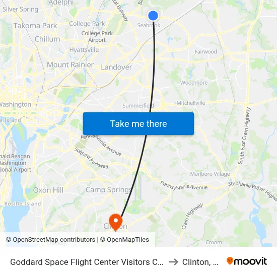 Goddard Space Flight Center Visitors Center to Clinton, MD map