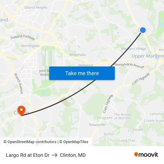 Largo Rd at Eton Dr to Clinton, MD map