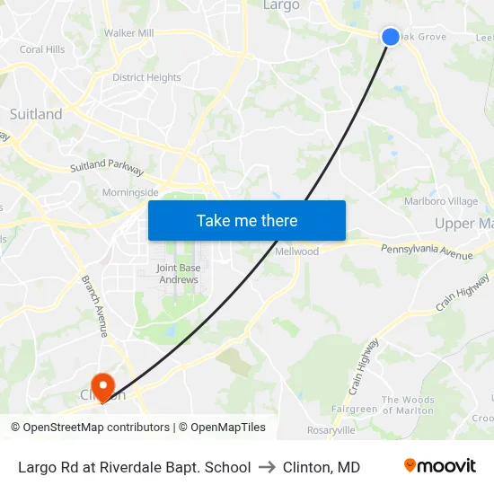 Largo Rd at Riverdale Bapt. School to Clinton, MD map