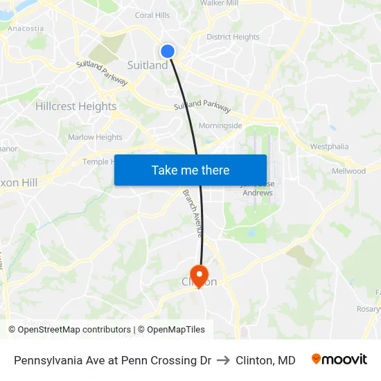 Pennsylvania Ave at Penn Crossing Dr to Clinton, MD map