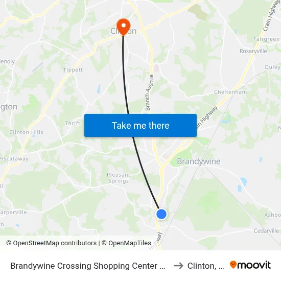 Brandywine Crossing Shopping Center at Target to Clinton, MD map