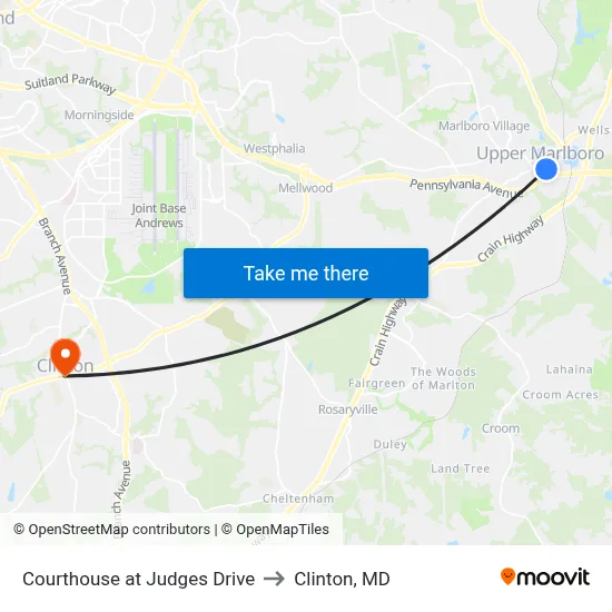 Courthouse at Judges Drive to Clinton, MD map