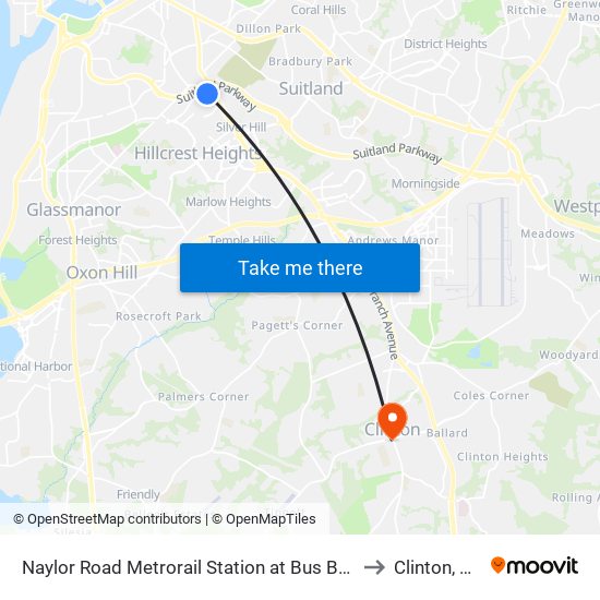 Naylor Road Metrorail Station at Bus Bay H to Clinton, MD map