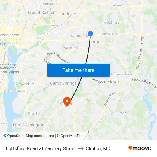 Lottsford Road at Zachery Street to Clinton, MD map