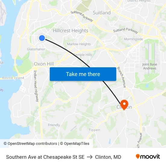 Southern Ave at Chesapeake St SE to Clinton, MD map