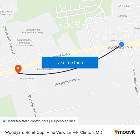 Woodyard Rd at Opp. Pine View Ln to Clinton, MD map