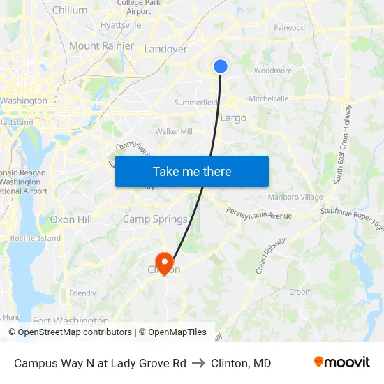 Campus Way N at Lady Grove Rd to Clinton, MD map