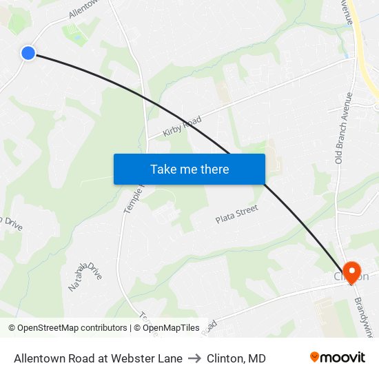 Allentown Road at Webster Lane to Clinton, MD map