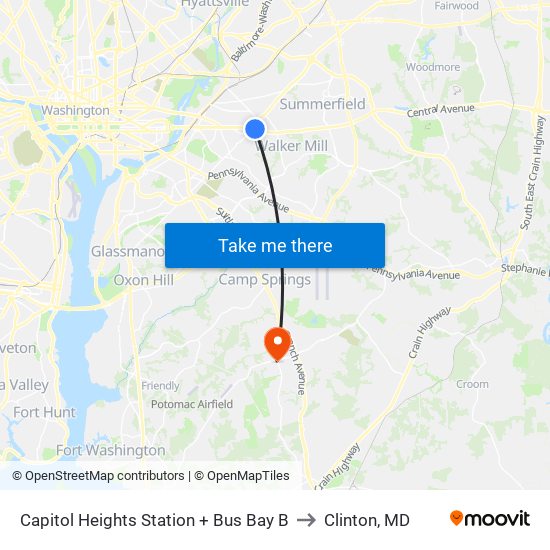 Capitol Heights Station + Bus Bay B to Clinton, MD map