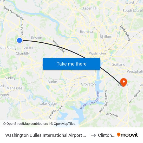 Washington Dulles International Airport Metrorail Station to Clinton, MD map