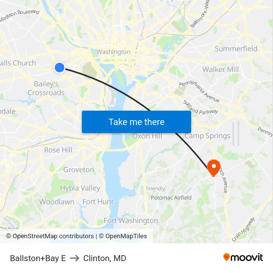 Ballston+Bay E to Clinton, MD map