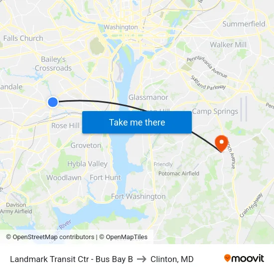 Landmark Transit Ctr - Bus Bay B to Clinton, MD map