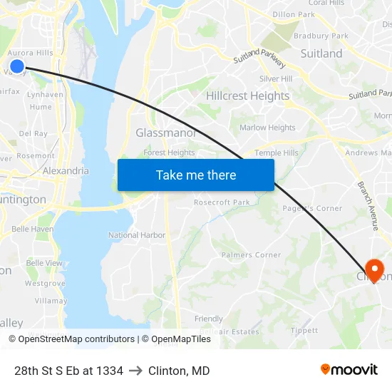28th St S Eb at 1334 to Clinton, MD map