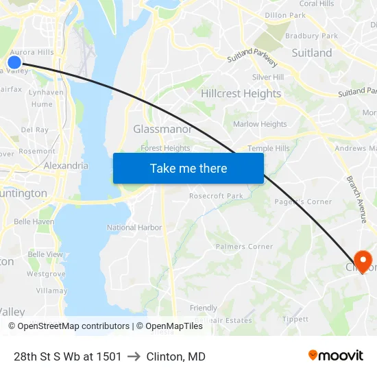 28th St S Wb at 1501 to Clinton, MD map