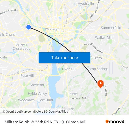 Military Rd Nb @ 25th Rd N FS to Clinton, MD map