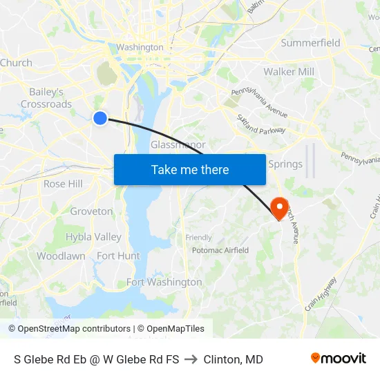 S Glebe Rd Eb @ W Glebe Rd FS to Clinton, MD map
