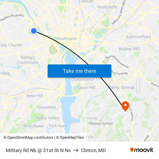 Military Rd Nb @ 31st St N Ns to Clinton, MD map