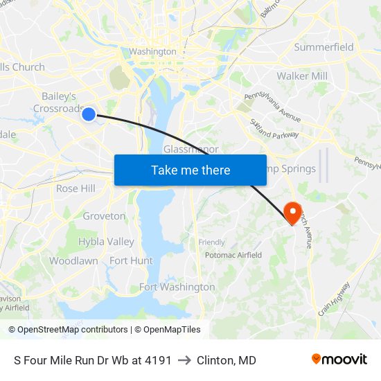 S Four Mile Run Dr Wb at 4191 to Clinton, MD map