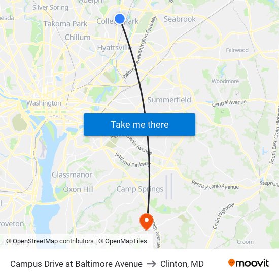 Campus Drive at Baltimore Avenue to Clinton, MD map