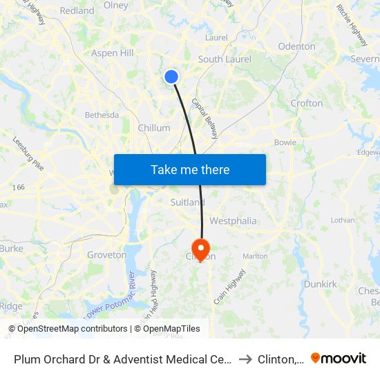 Plum Orchard Dr & Adventist Medical Cen White Oak to Clinton, MD map