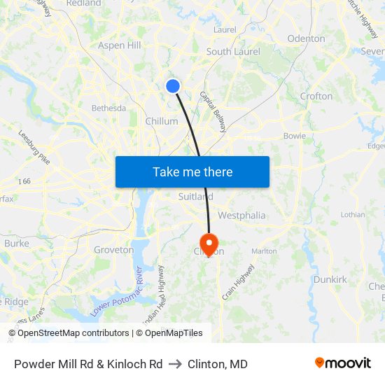 Powder Mill Rd & Kinloch Rd to Clinton, MD map