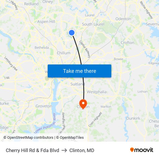 Cherry Hill Rd & Fda Blvd to Clinton, MD map