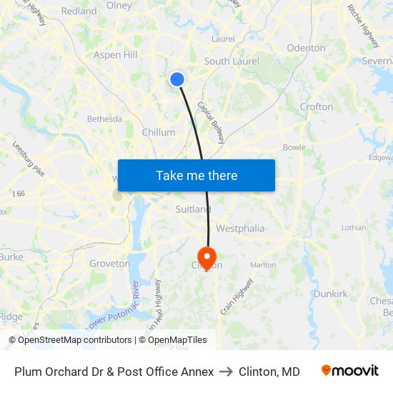 Plum Orchard Dr & Post Office Annex to Clinton, MD map