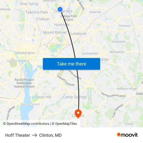 Hoff Theater to Clinton, MD map